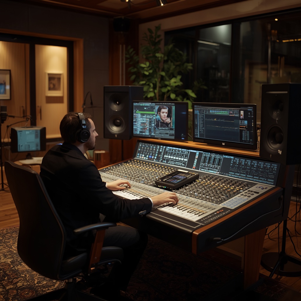 Professional Music Mixing Engineer in Recording Studio Music mixing engineer working on a professional recording studio session